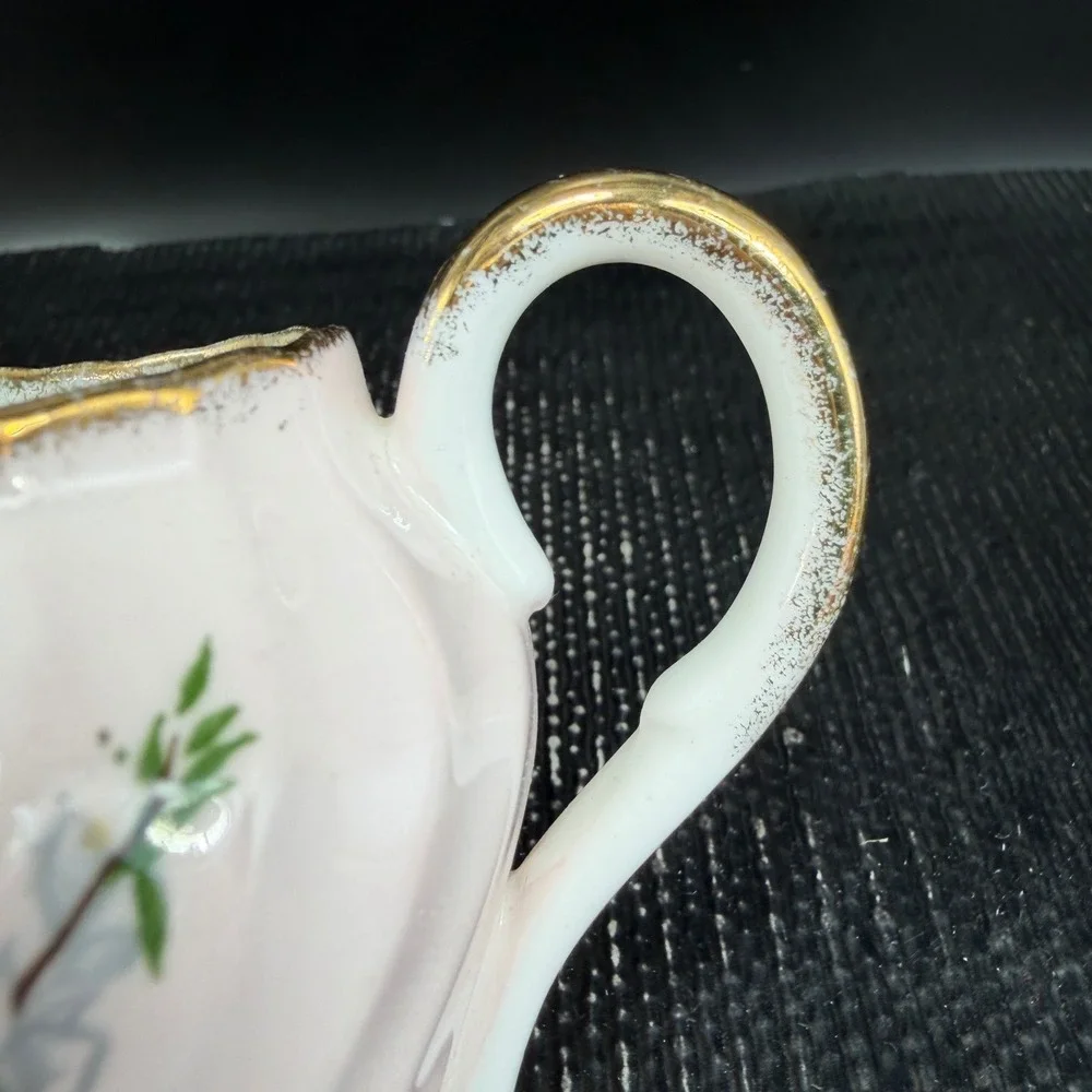 Foley EB 1850 Pink Floral Bone China Creamer Gold Trim Swirl Ribbed‎ England